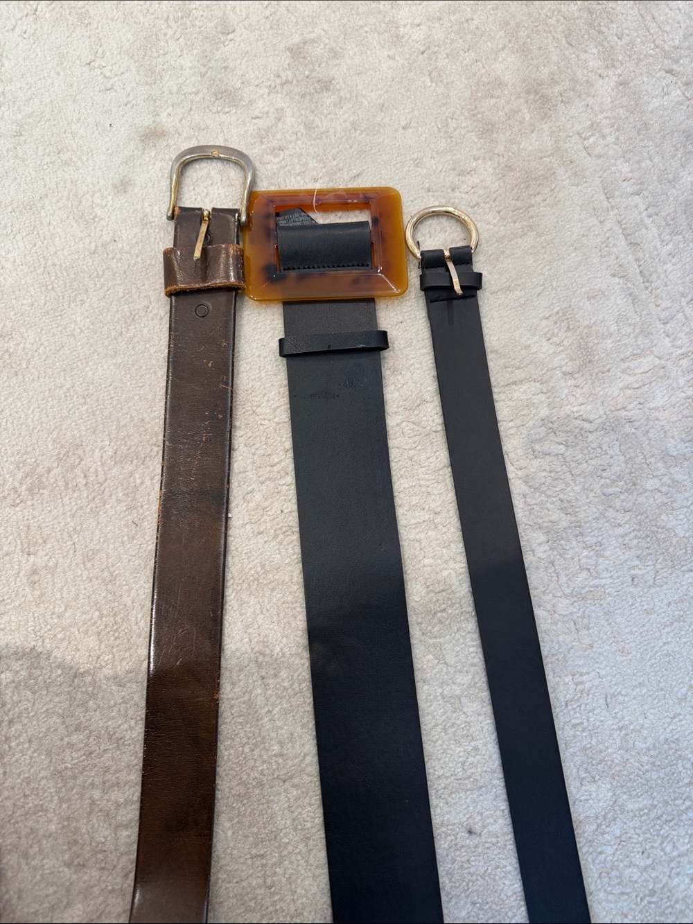 Women’s Black and Brown Leather Belts with Tortoiseshell Buckle